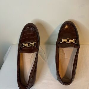 Brown Loafers with Gold Accent. Size 8